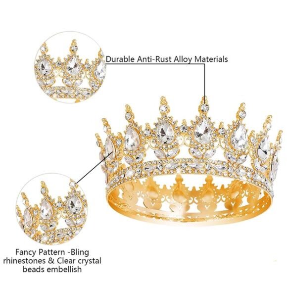 Queen Crown Rhinestone Wedding Crowns and Tiaras for Women Costume Party Hair - Picture 3 of 7